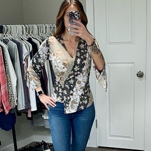 Asymmetrical paisley print blouse